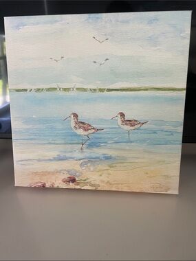 Coastal Shorebirds Watercolor Canvas Art - Blue and Sand